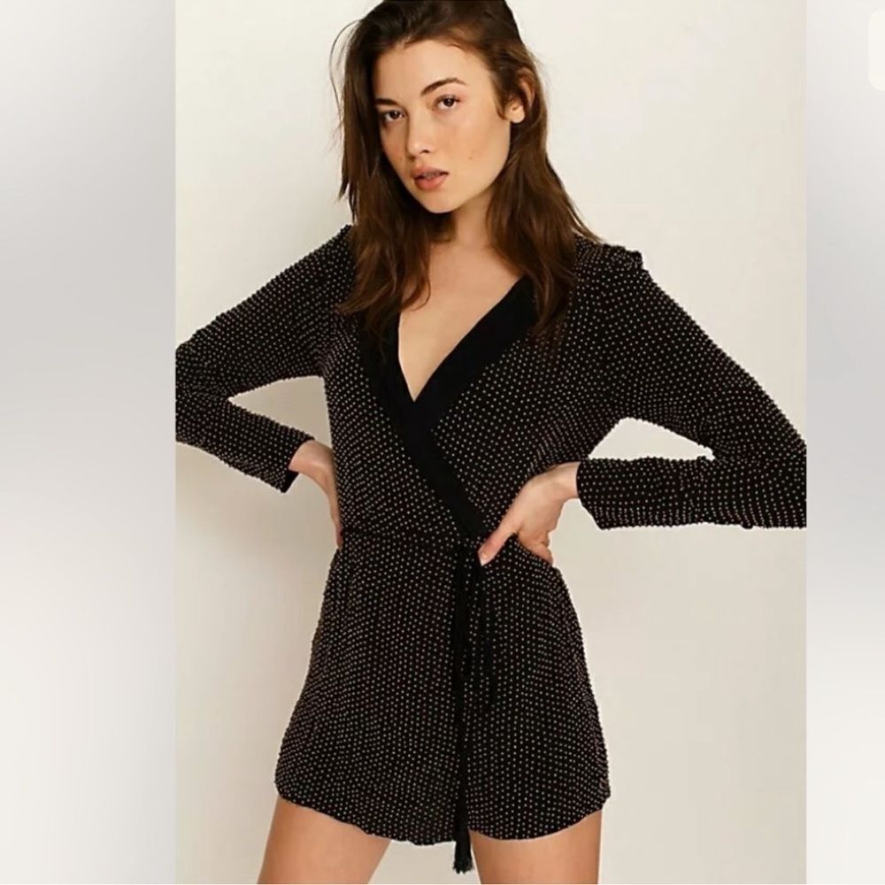 Free People Gems Of Sahara Embellished Studded Romper Black
